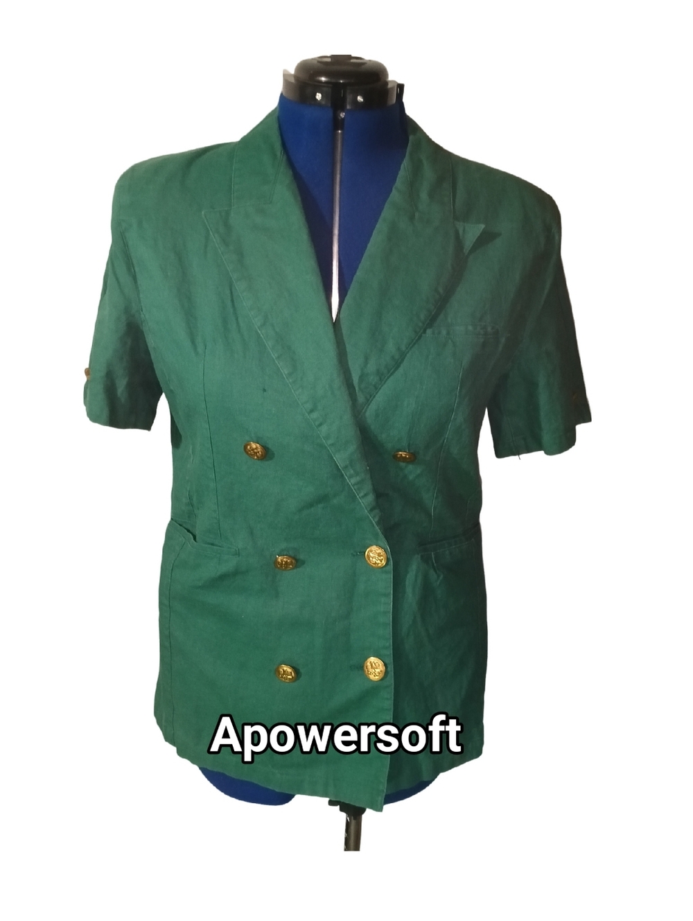 Vintage 80s Green Double-Breasted Short Sleeve Blazer — Vintage — Size L